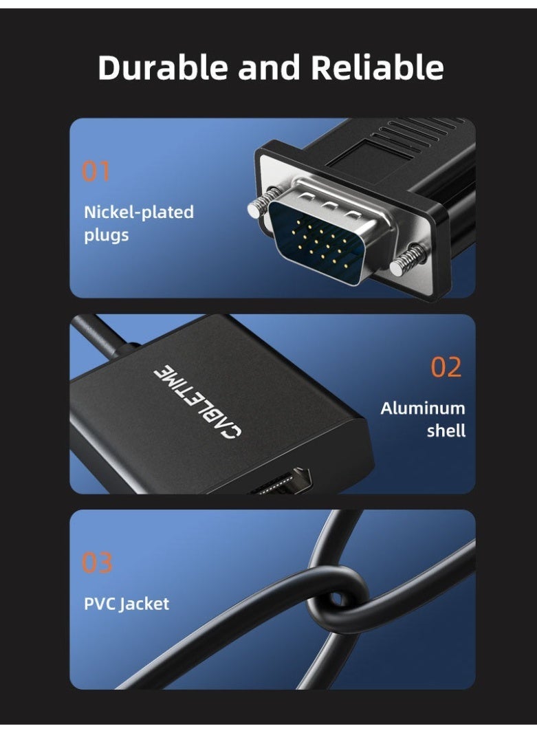 CABLETIME VGA TO HDMI MONITOR ADAPTER CONVERTER WITH USB AUDIO & POWER - Image 2